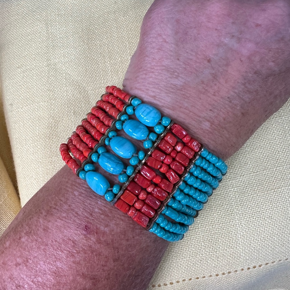Turquoise and Coral Beaded Bracelet